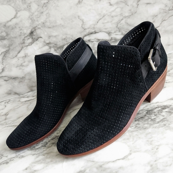 Sam Edelman Black Suede Leather Perforated Ankle Boots With Silver Buckle, Sz 7 - Picture 13 of 14